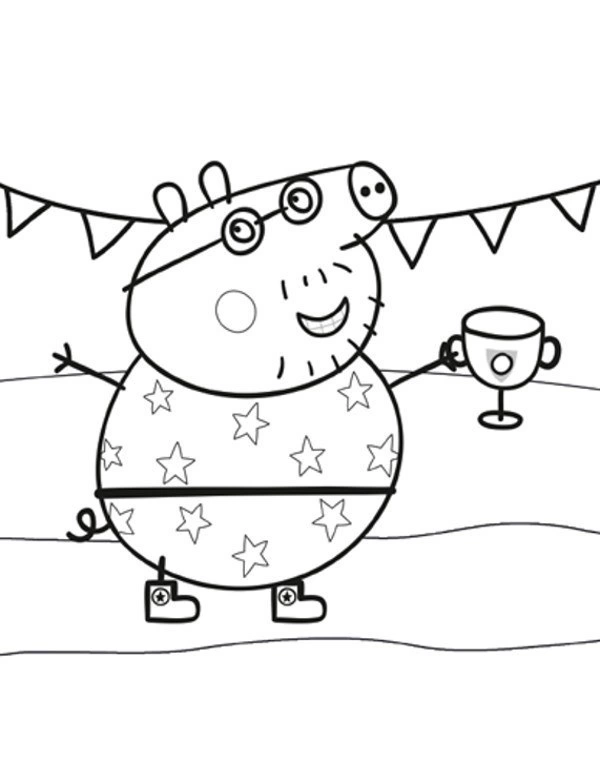 Coloring book of daddy pig with a goblet